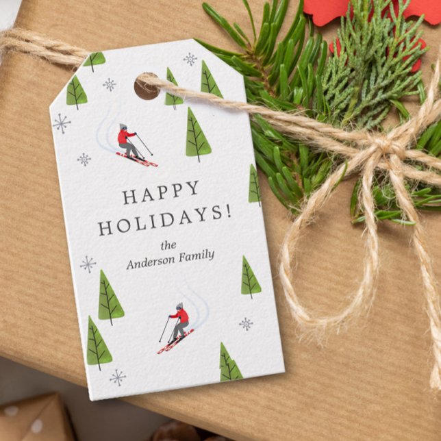 Ski Downhill Happy Holidays Geschenkanhänger (Von Creator hochgeladen)