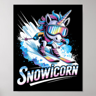 Ski-Einhorn-Wintersport-Skifahrer-lustig-Skifahren Poster