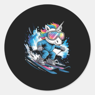 Ski-Einhorn Wintersport Skifahrer lustig Skifahren Runder Aufkleber
