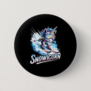 Ski-Einhorn Wintersport Skifahrer lustiges Skifahr Button