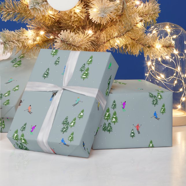 Ski Eröffnung Weihnachten Skiurlaub Skifahrer Blau Geschenkpapier (Feiertage)
