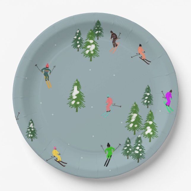 Ski Eröffnung Weihnachten Skiurlaub Skifahrer Blau Pappteller (Vorderseite)