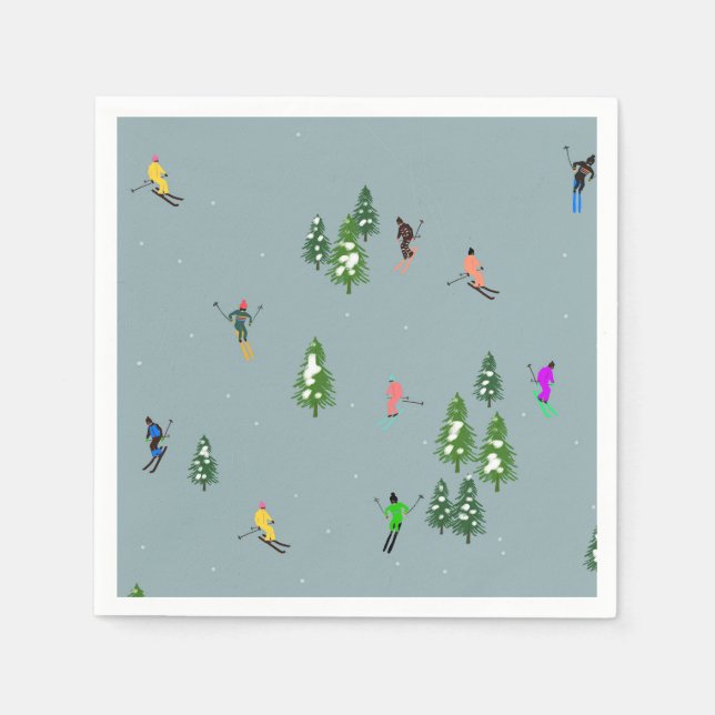 Ski Eröffnung Weihnachten Skiurlaub Skifahrer Blau Serviette (Vorderseite)