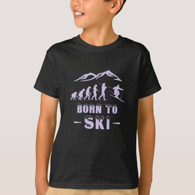 Ski-Evolution Geboren zum Schnee cool T-Shirt (Vorderseite)