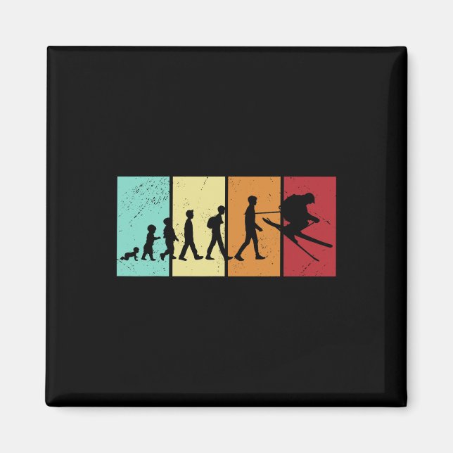 Ski Evolution - Skifahrende Berge Retro-Ski Magnet (Vorne)
