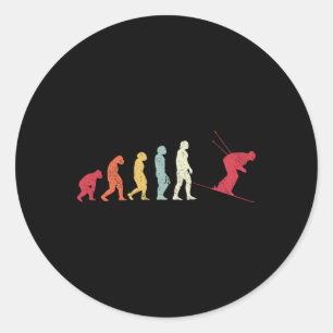 Ski-Evolution zum modernen Skifahrer Retro-Affe Runder Aufkleber