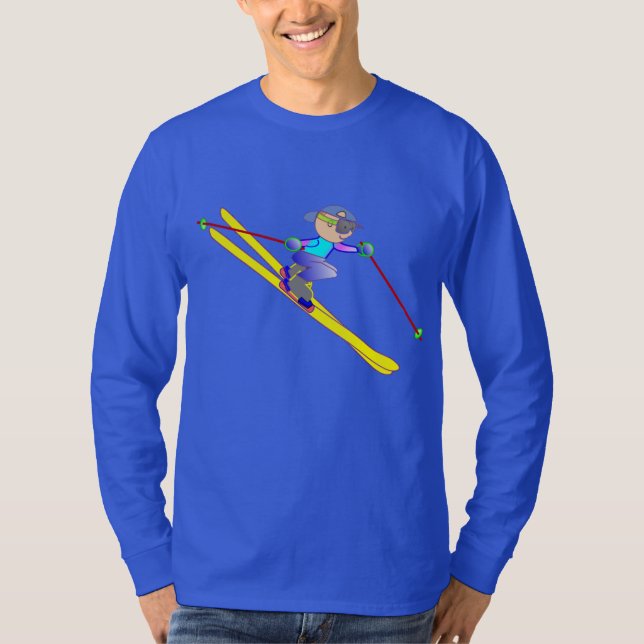 Ski fahren auf der grundlegenden langen Hülse der T-Shirt (Vorderseite)