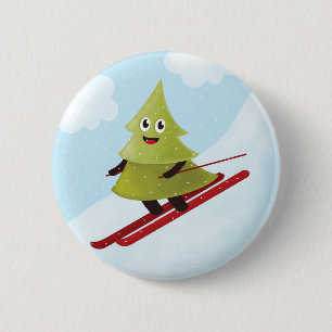 Ski fahrender glücklicher Kiefer-Winter Button