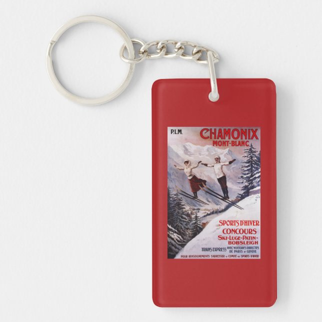 Ski fahrendes förderndes Plakat Schlüsselanhänger (Vorderseite)