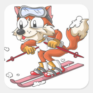 Ski fuchs quadratischer Aufkleber