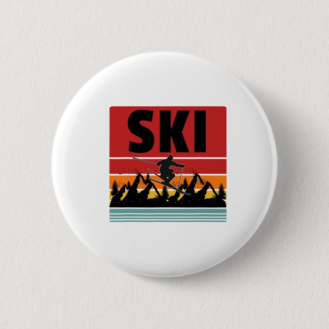 Ski Funny Skier Cooler Snowboarder Skifahren M Button (Vorderseite)