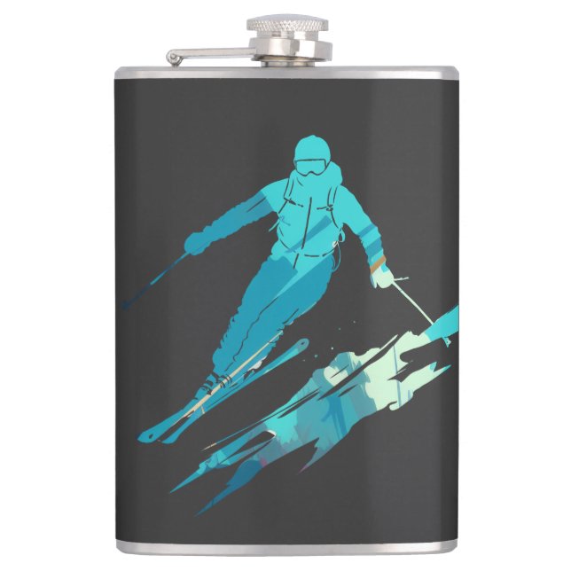 Ski Game Sport Challenge Illustration Silhouette Flachmann (Vorderseite)