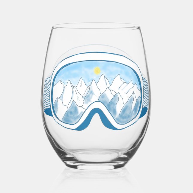 Ski Goggles Berg Reflektion Himmel Blassblau Weinglas Ohne Stiel (Vorderseite)