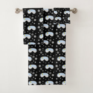 Ski Goggles Bergblick Schneeflocken Schwarz Badhandtuch Set