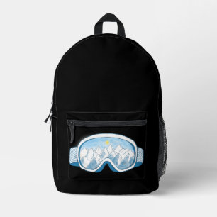 Ski Goggles Berge Spiegelungen Schwarz Bedruckter Rucksack