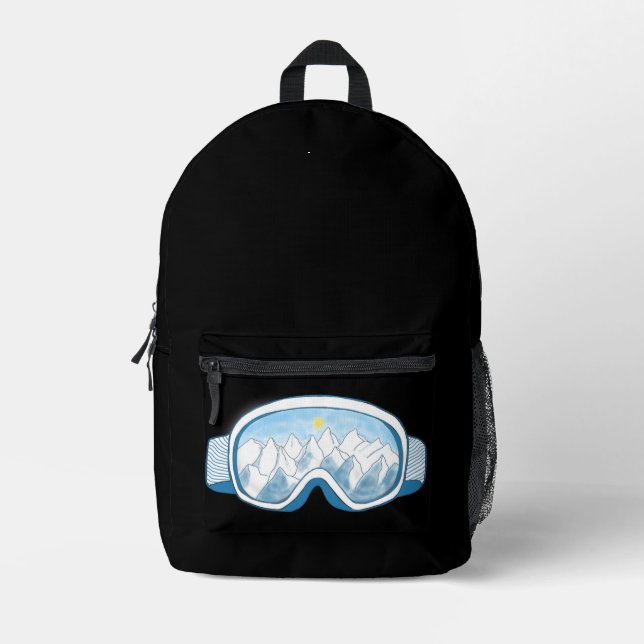 Ski Goggles Berge Spiegelungen Schwarz Bedruckter Rucksack (Vorderseite)