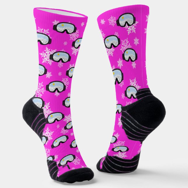 Ski Goggles Mountain Skier Snowboarder Hot Pink Socken (Gewinkelt)