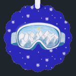Ski Goggles Snowflake Tanz Ornament Karte<br><div class="desc">Ski-Schluchten mit Bergreflektion. Ski-Brille und Snowflake-Muster auf blauem Hintergrund. Verspieltes Sport Winter Design.</div>