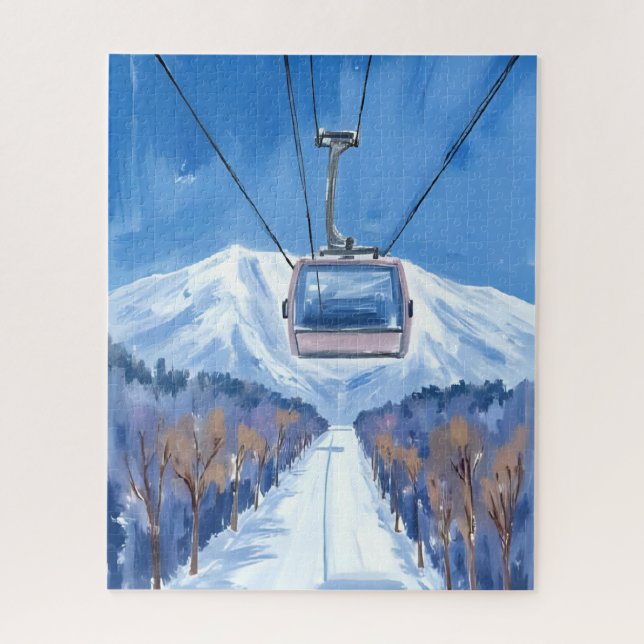 Ski Gondola Snow Mountain Watercolor (Vertikal)