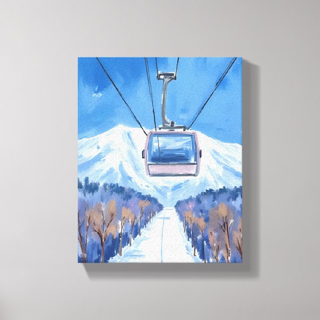 Ski Gondola Snow Mountain Watercolor Leinwanddruck (Vorderseite)