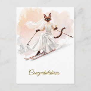 Ski Gratulation für Katzenliebhaber Postkarte
