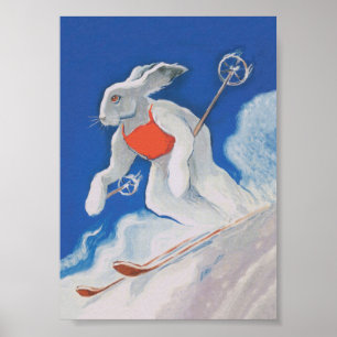 Ski-Hase Vintage-Tierposter Poster