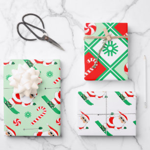 Ski Holiday Santa Ski Geschenk Geschenkpapier Set