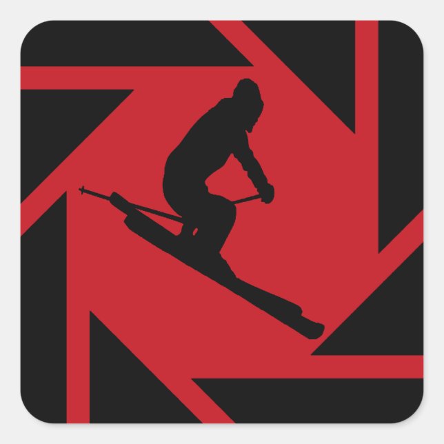 SKI IN RED QUADRATISCHER AUFKLEBER (Vorderseite)