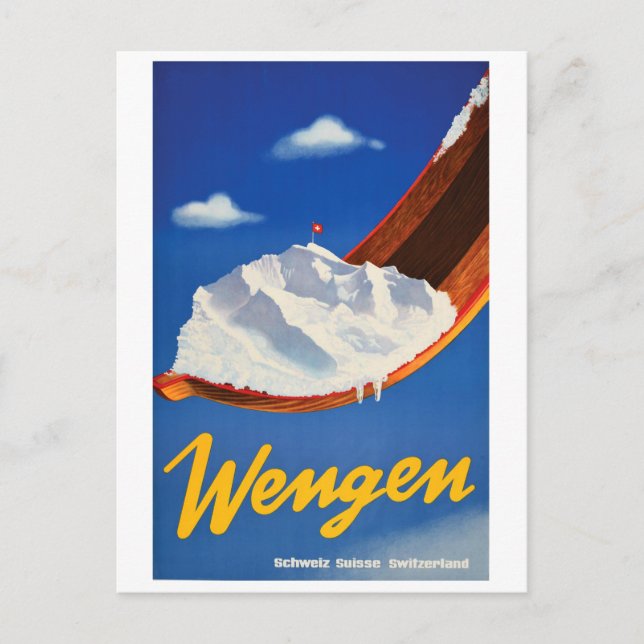 Ski in Wengen, Schweiz Postkarte (Vorderseite)