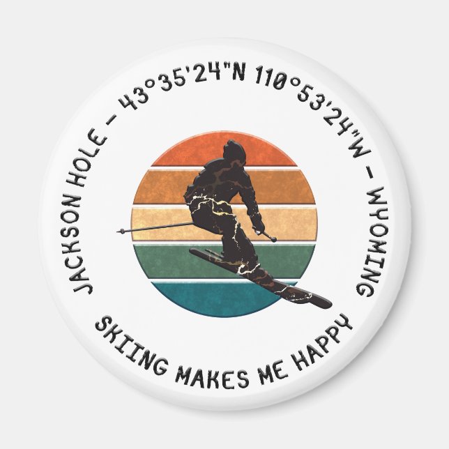 Ski Jackson Hole, Wyoming - Man Skier, Schwarzer T Magnet (Vorne)