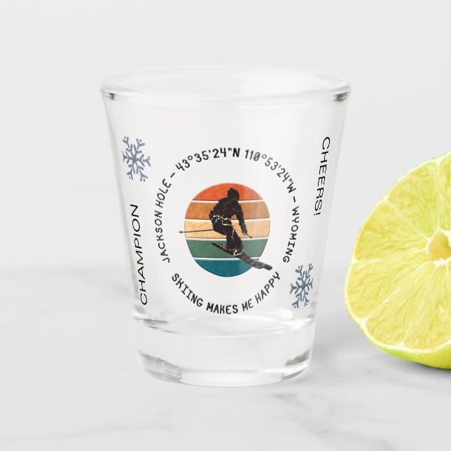 Ski Jackson Hole, Wyoming - Man Skier, Schwarzer T Schnapsglas (Vorderseite)