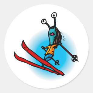 Ski Jump Alien Sister Runder Aufkleber