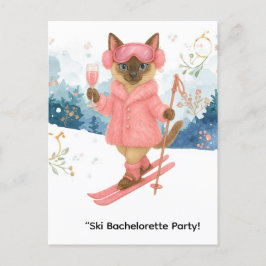 Ski Junggeselinnen-Abschied für Katzenliebhaber Einladungspostkarte