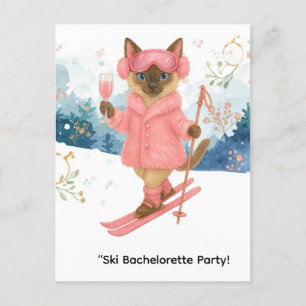 Ski Junggeselinnen-Abschied für Katzenliebhaber Einladungspostkarte