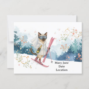 Ski-Junggesellinnenabschied für Katzenliebhaber Postkarte