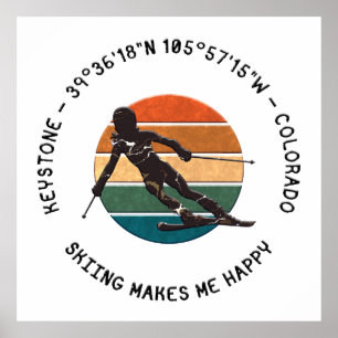 Ski Keystone, Colorado - Skierin, Schwarzer Text Poster