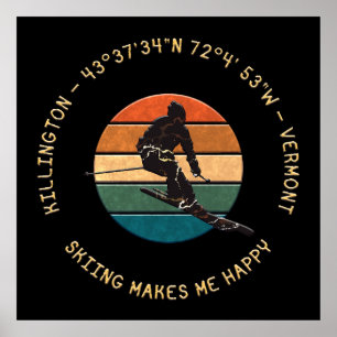 Ski Killington, Vermont - Man Skier, gelber Text Poster