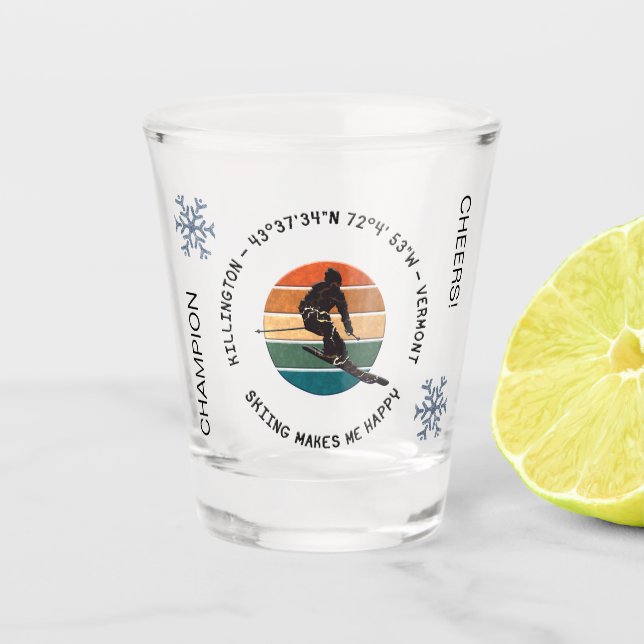 Ski Killington, Vermont - Man Skier, Schwarzer Tex Schnapsglas (Vorderseite)