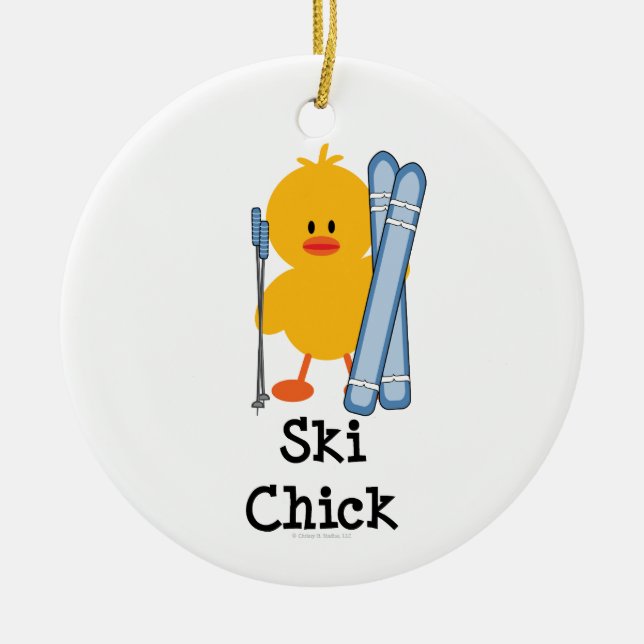 Ski-Küken-Verzierung Keramikornament (Vorne)