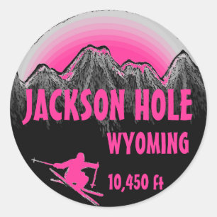 Ski-Kunstaufkleber Jackson Hole Wyoming rosa Runder Aufkleber