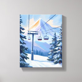 Ski Lift | Berg Winter Aquarell Skifahren Leinwanddruck