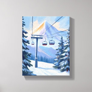 Ski Lift   Berg Winter Aquarell Skifahren Leinwanddruck