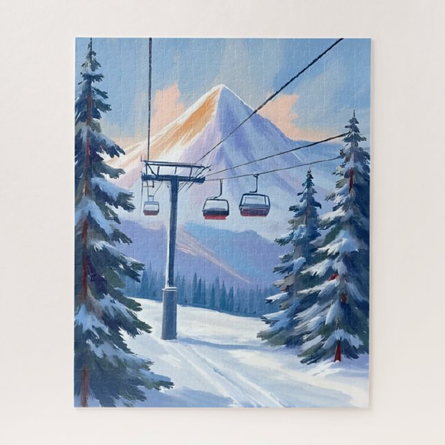 Ski Lift | Mountain Winter Watercolor Skiing (Vertikal)