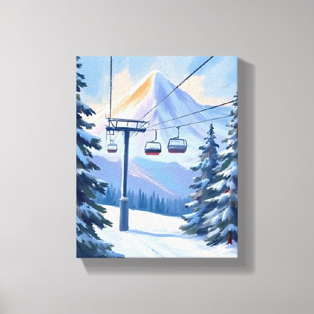 Ski Lift | Mountain Winter Watercolor Skiing Leinwanddruck (Vorderseite)