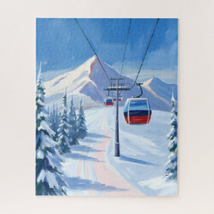 Ski-Lift   Schneebedeckte Berggondel Aquarell