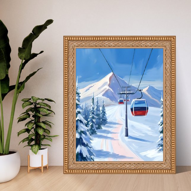 Ski Lift | Snow Mountain Gondola Watercolor Poster (Von Creator hochgeladen)