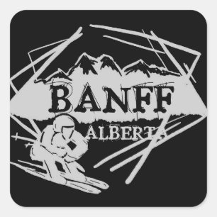 Ski-Logoaufkleber Banffs Alberta Kanada schwarze Quadratischer Aufkleber
