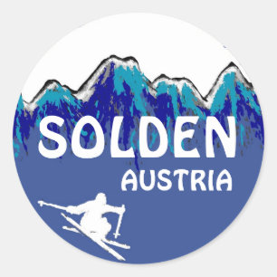 Ski-Logoaufkleber Solden Österreich blaue weiße Runder Aufkleber