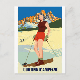 Ski-Mädchen aus Cortina D' Ampezzo Postkarte