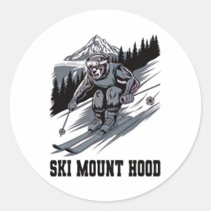 Ski-Monster rast den Mount Hood in Oregon hinunter Runder Aufkleber